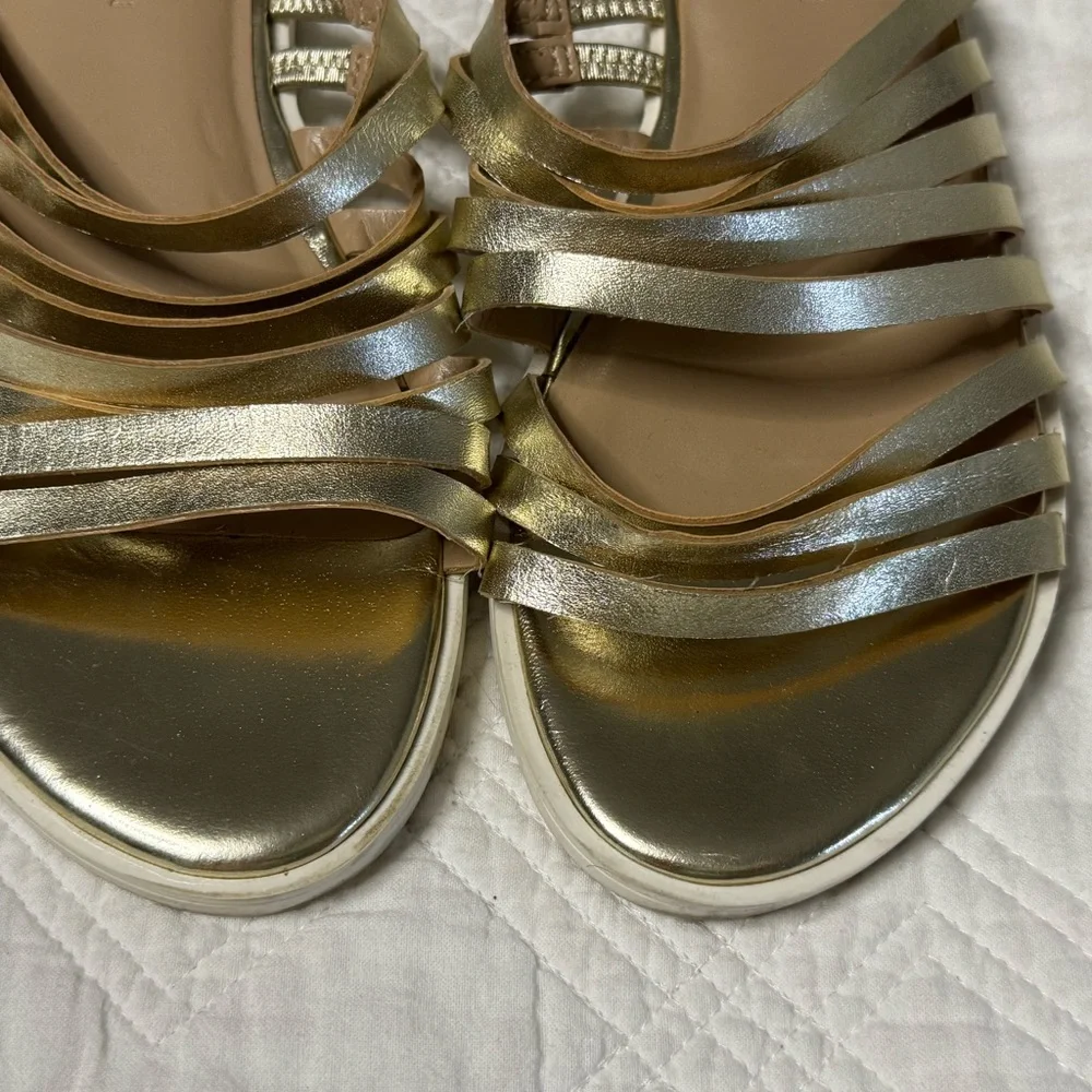 Halston Heritage Cora Gold Sandals Size 6.5 Metallic Strappy Glam